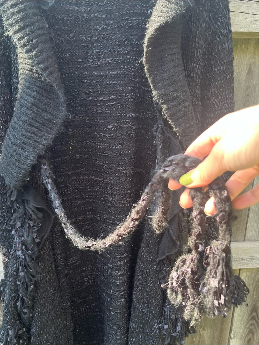 Pretty Angel Black Textured Open-Front Women's Sweater Cardigan - Picture 2 of 5